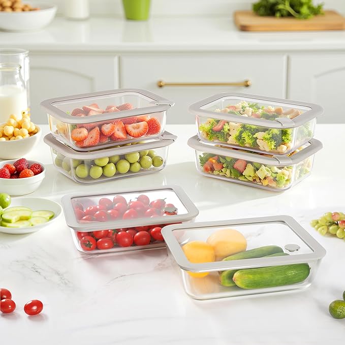 Glass Food Containers with Glass Lid, Microwave Safe Food Storage Container Set, 2 Pack of 50oz, Large Size Airtight Storage Set with Leak Proof Lids, Meal Prep Containers