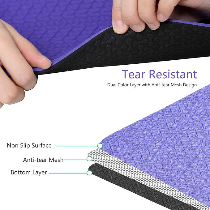 IUGA Yoga Mat Non Slip Anti-tear Pilates Mat Eco Friendly Hot Yoga Mats Thick for Workout & Exercise(72"x 24"x 6mm)