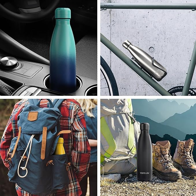 Insulated Water Bottle, 2 Pack-17oz Stainless Steel Water Bottles with straw lid, Metal Sports Water Bottles for Boys,Girls, Double Wall Vacuum BPA-Free Flask for School, Sports & Travel-Silver