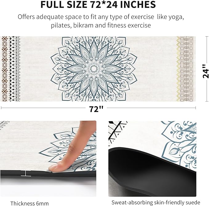 nuveti Yoga Mat Print Extra Thick TPE Non Slip Fitness Exercise Mat with Carrying Bag,72"x24" Extra Thick 6MM Exercise & Workout Mat for Yoga, Pilates Fitness and Floor Exercises