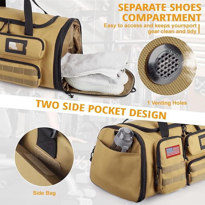 Expandable Gym Bag For Men,Tactical Large 3 in 1 Sports Duffle Bag With Shoes Compartment,Water Resistant Sports Gym Tote Bags Multi-functional Weekend Travel Backpack Overnight Bag