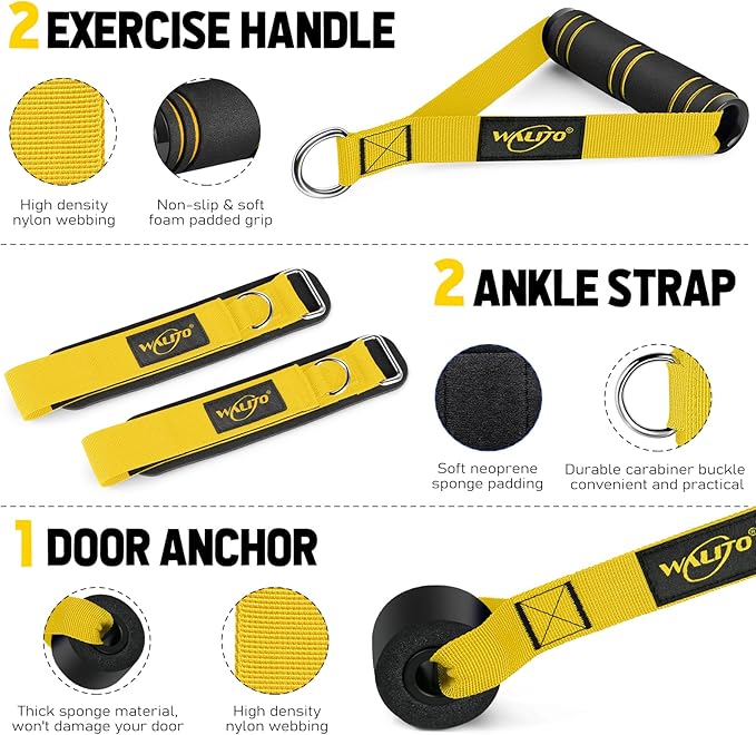 WALITO Resistance Bands Set - Exercise Bands with Handles, Door Anchor, Legs Ankle Straps, for Heavy Resistance Training, Physical Therapy, Muscle Training, Yoga, Home Workouts, Gym