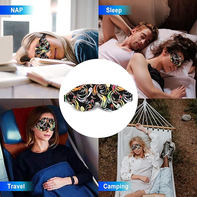 3D Sleep Mask, 100% Blackout 3D Contoured Sleep Eye Mask, Comfortable & Super Soft Sleeping Mask with Adjustable Straps for Women, Men, Sleeping Travel Yoga Naps (Colorful - Pack of 1)
