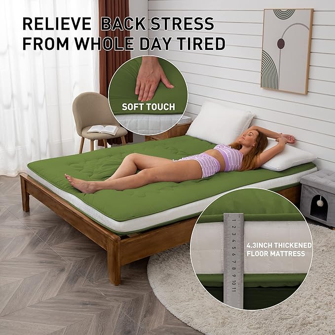 Dr.Futon Japanese Floor Futon Mattress Extra Thick Folding Roll Up Bed Topper Mat for Guest,Lounger and Tavel