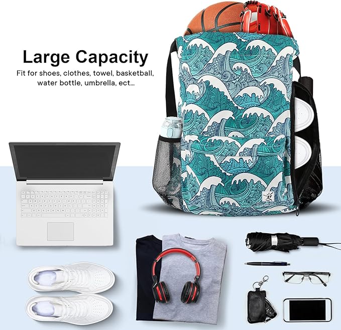 Drawstring Backpack with Mesh Pockets String Gym Bag Sackpack Sandproof Water Resistant Beach Backpack for Men Women