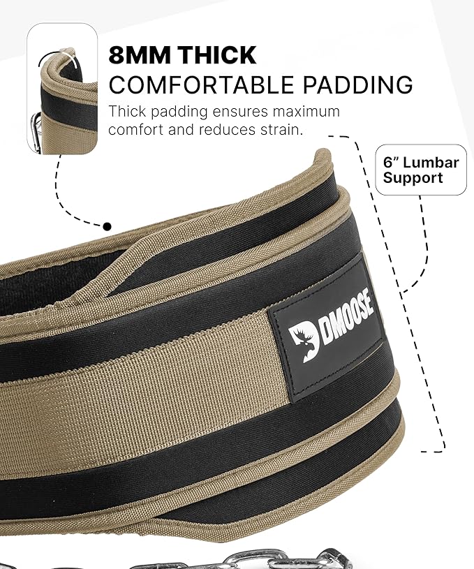 DMoose Fitness Dip Belt for Weight Lifting, Pullup, Squats & Dips - 36" Robust Steel Chain, Comfortable Neoprene Padding Supports 350lbs - Gym Weight Belt for Strength Training Workout & Weightlifting