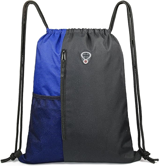 BeeGreen Royalblue Drawstring Backpack Gym Bag For Men & Women – Sports Sackpack with Mesh Water Bottle Holder & 2 Zippered Pockets – Large 16x20 Inch Cinch String Backpack