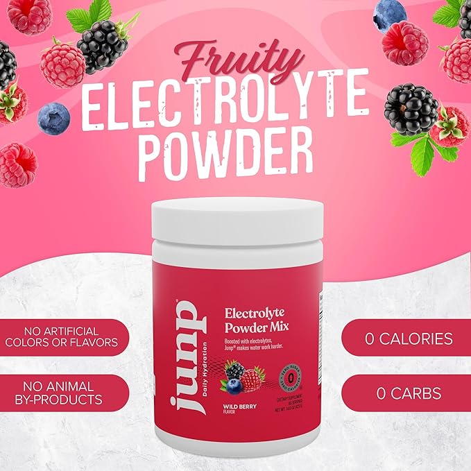 JUNP Electrolytes Powder No Sugar No Carbs – Wild Berry Fruit Flavor Drink Mix - Potassium & Salt Electrolyte Hydration Powder Zero Calorie Sugar Free Electrolyte Powder, Keto Friendly, 180 Servings