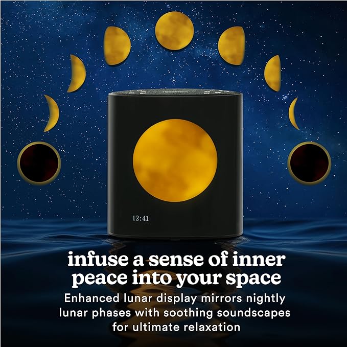 Homedics Sound Sleep Moon Dream Sound Machine and Alarm Clock, Enhance Sleep,18 Soothing Sounds, Lunar Display, Bluetooth® Connectivity Speaker, and Adjustable Brightness