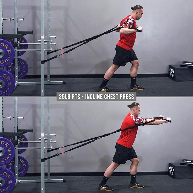 Valor Fitness Resistance Bands - 5lb to 25lbs - Carabiners Attached & 2 Bands per Weight Option with Handles– Sheath Covered - Strength Training New Compact 39" Design - Wall Door Rack Mount Options