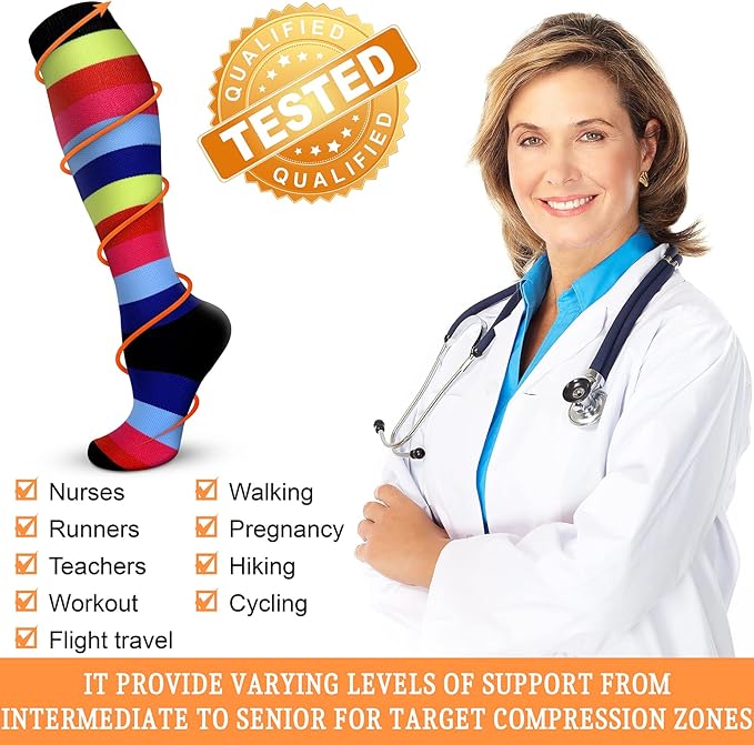 Compression Socks for Women & Men 15-20 mmHg, Best for Medical, Nursing, Running, Athletic, Varicose Veins, Travel