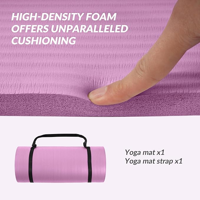 BalanceFrom 1-Inch Thick High-Density Exercise Yoga Mat, Non-Slip Workout Mat with Carry Strap for Men & Women, Ideal for Pilates, Stretching & Floor Exercises at Home or Gym, Multiple Color