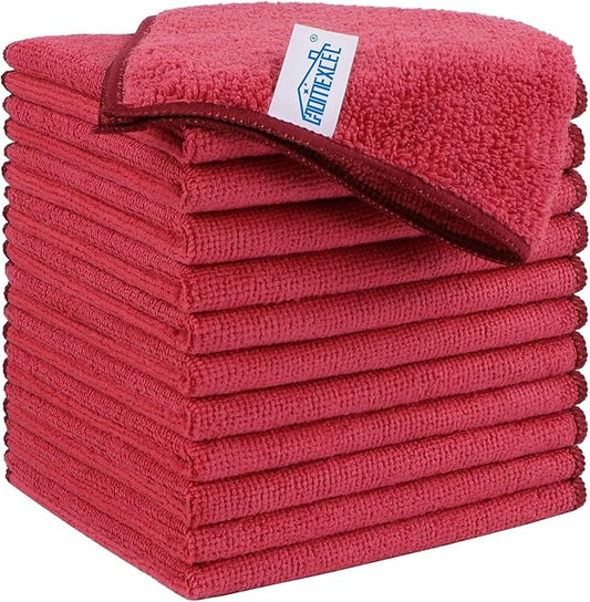 HOMEXCEL Red Microfiber Cleaning Cloth, 12 Pack Premium Microfiber Towels for Cars, Lint Free, Scratch-Free, Highly Absorbent, Reusable Cleaning Rags for Car, Household, Kitchen, Window, 11.5"X11.5"
