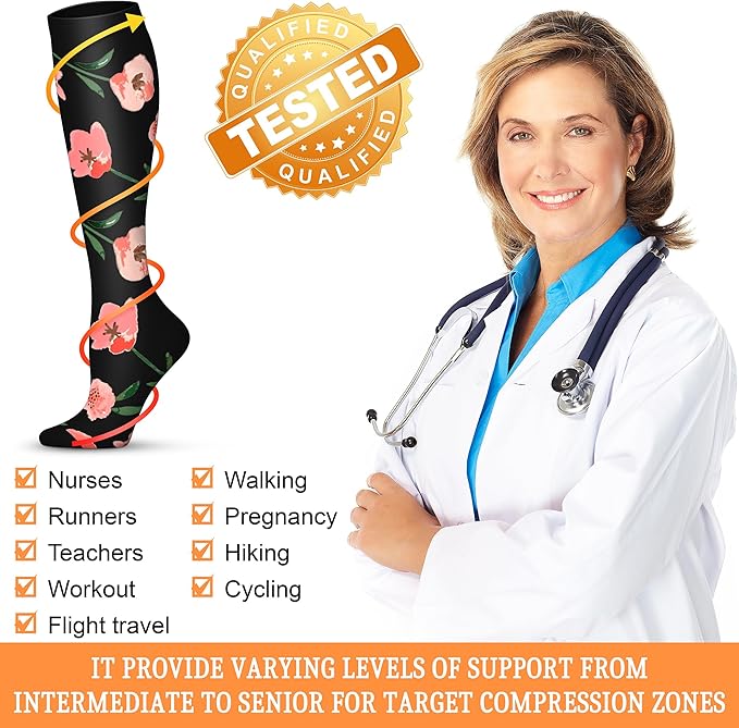 Compression Socks for Women & Men 15-20 mmHg, Best for Medical, Nursing, Running, Athletic, Varicose Veins, Travel