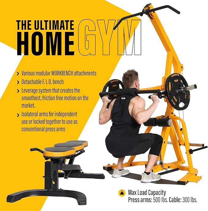 Powertec Fitness Workbench LeverSystem - Workout Bench, 500 LB Weight Capacity - Gym Equipment for Home - Adjustable Full Body Workout Machine