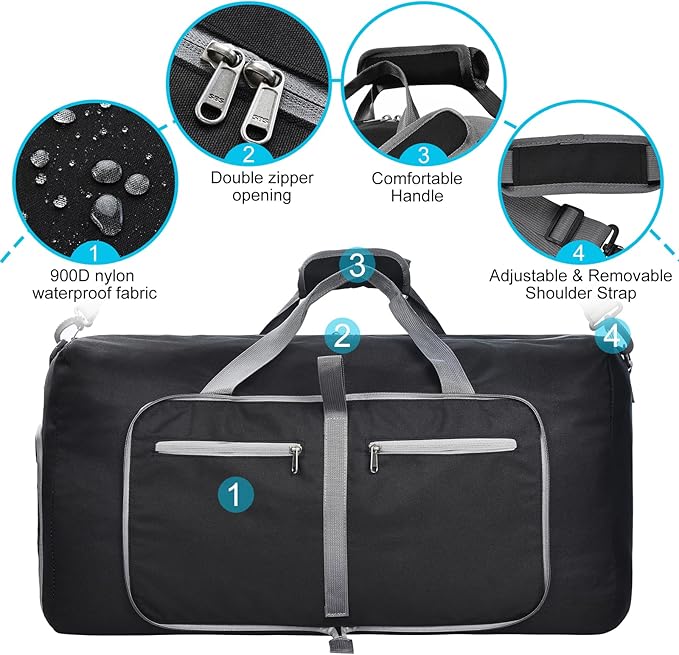 Felipe Varela Duffle Bag with Shoes Compartment and Adjustable Strap,Foldable Travel Duffel Bags for Men Women,Waterproof Duffel Bags