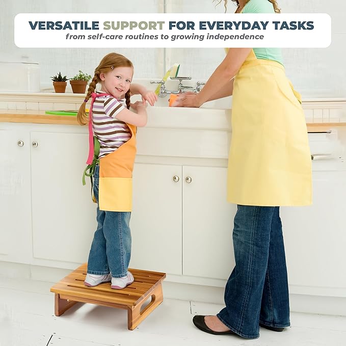Wooden Step Stool, 5.3" One Step Stool for Adults with Handle, Durable & Portable Design Supports up to 550lbs for Bedroom, Kitchen, Bathroom or High Beds
