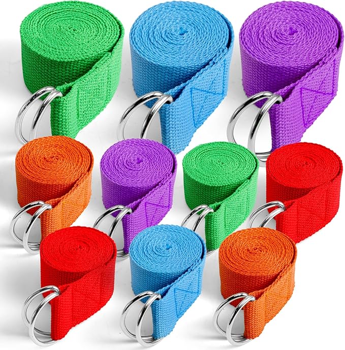 10 Pcs Yoga Strap for Stretching,8 Ft Exercise Adjustable Straps,Yoga Bands with Safe Adjustable D Ring Buckle,Non Elastic Yoga Belt for Pilates Gym Workouts,Physical Therapy,Black
