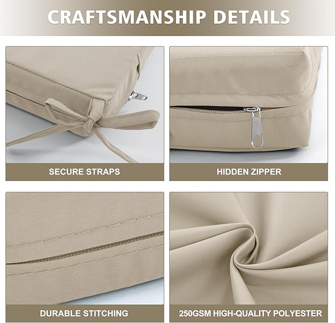 Outdoor Bench Cushion Waterproof 36"x14", Fade-Resistant Patio Furniture Replacement Pad with Ties - Also Fits Indoor Entryway Bench or Window Seat, Cream