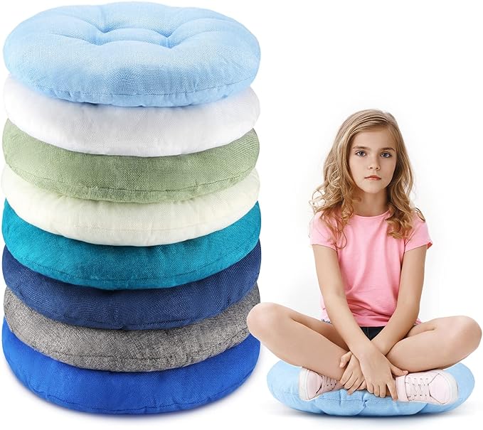 Fumete 8 Pcs 16 Inch Round Floor Cushions for Kids and Toddlers, Flexible Seating Classroom Furniture Floor Pillow for Home, Daycare, Preschool, Yoga and Meditation (Stylish)