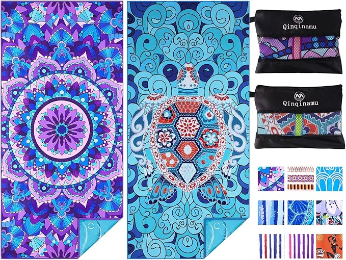 2 Pack Microfiber Oversized Lightweight Beach Towel 71"x32" Extra Thin Large Sand Free Towels Travel Swim Pool Yoga Gym for Adults Women Men Beach Essentials Accessories Vacation Gift