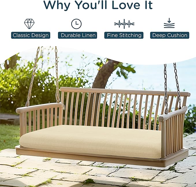 Codi Outdoor Bench Cushion for Patio Furniture 45x18x3 Inch – Linen Texture, Fade Resistant, Waterproof, Removable Cover, Comfortable High-Density Foam for Garden & Porch, Beige