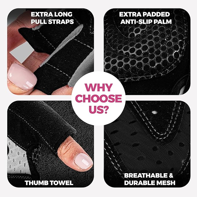 MhIL Workout Gloves for Women – Breathable Gym Gloves for Women with Palm Protection and Enhanced Grip – Padded Weight Lifting Glove for Womens with Wrist Wraps Support Weightlifting Exercise Cycling