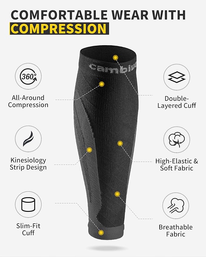CAMBIVO 3 Pairs Calf Compression Sleeves for Men & Women – Footless Compression Socks for Shin Splints, Pain Relief, Varicose Veins – Leg Support for Running, Travel, Fitness, Nursing
