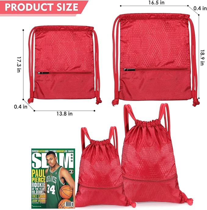 Drawstring Backpack Sport Gym Sackpack Bag Basketball Bag Leisure Hiking Yoga Dance Travel Camping Team Work Bag Red Medium
