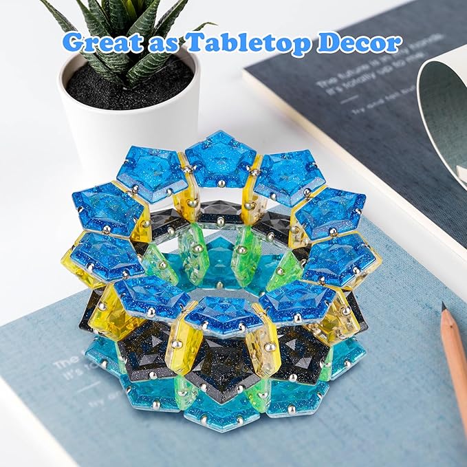 Magnetic Fidget Sphere Magnet Toys - Holographic Glitter Diamond Blue - Magnets Sensory Toys - 12 Piece Set - Creativity Beyond Imagination, Inspirational, Recreational, Fun Desk Toy for Adults