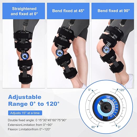 Hinged Knee Brace ROM Post Op,Adjustable With Leg Stabilizers Locking, ACL, PCL, MCL Meniscus Tear & Arthritis Support Knee Immobilizer Brace,Orthopedic Rehab One Size