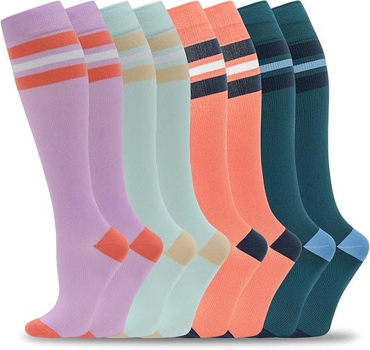 fenglaoda 8 Pairs Compression Socks for Men & Women 20-30 mmHg Knee High Nurse Pregnant Running Medical and Travel Athletic