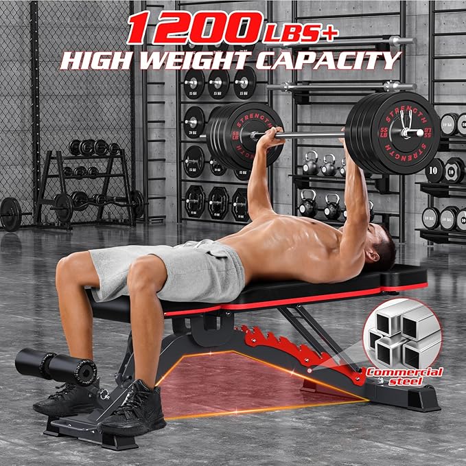 1200LBS Adjustable Weight Bench Press, Heavy-duty Workout Bench for Home Gym, Extra Headrest, Incline Decline strength Training Bench Press for Full Body Workout Extrem Stable