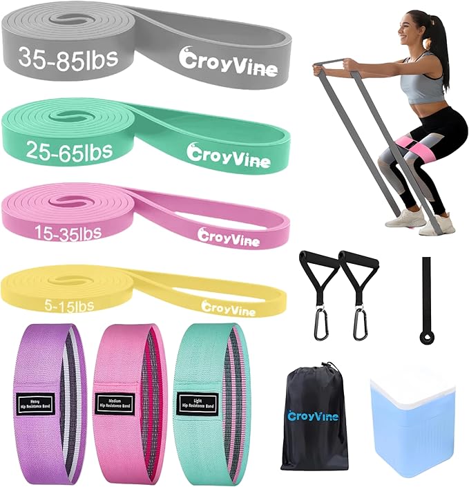 Pull Up Bands Resistance Bands Set for Working Out,8 PC Long Exercise Bands & Fabric Booty Bands for Training Hip Thigh Glute Fitness,Home Workouts,Physical Therapy for Men Women