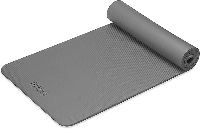 Gaiam Essentials Thick and Thin Yoga Mat Fitness & Exercise Mat with Easy-Cinch Carrier Strap