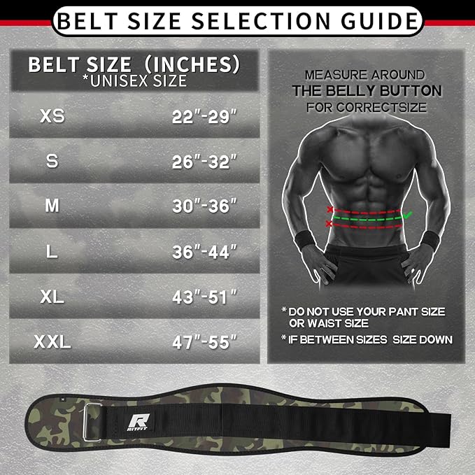 RitFit Weight Lifting Belt - Great for Squats, Lunges, Deadlift, Thrusters - Men and Women - 6 Inch Black/Camouflage