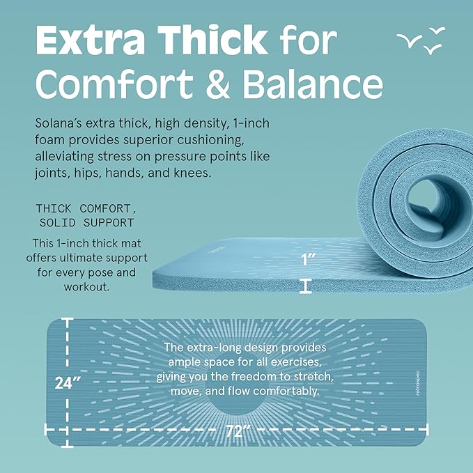 Retrospec Solana Yoga Mat 1" Thick With Nylon Strap For Men & Women - Non Slip Exercise Mat For Home Yoga, Pilates, Stretching, Floor & Fitness Workouts