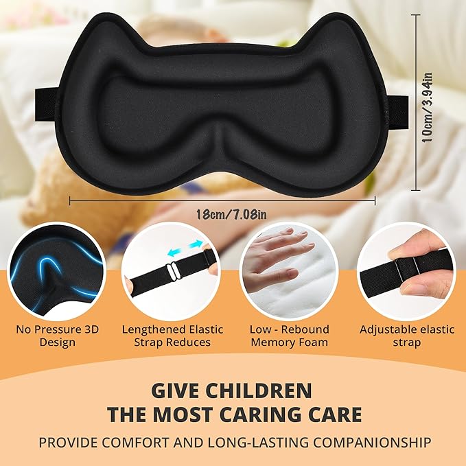 3D Kids Sleep Eye Mask: 3D Contoured Cup Sleeping Masks, Blindfold Sleep Eye Cover with Adjustable Strap, Memory Foam Lightweight Night Eyeshade for Boys Girls Teens (Orange)