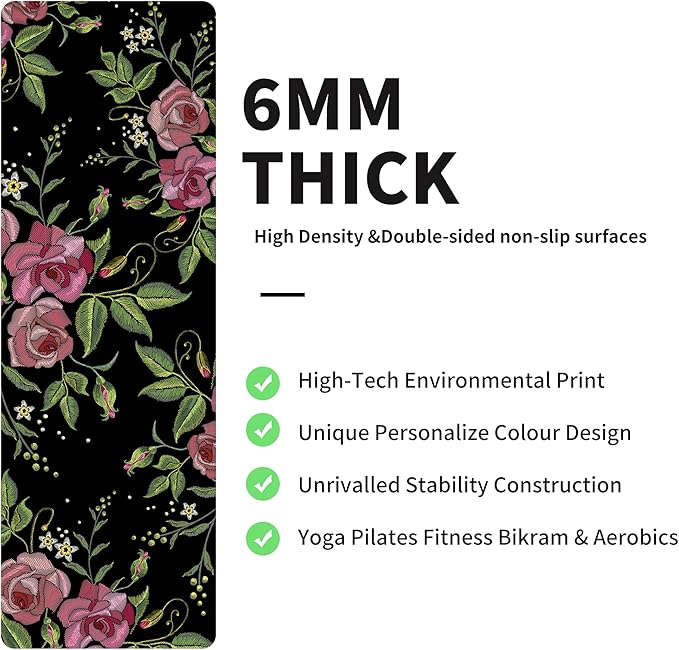 nuveti Yoga Mat Print Extra Thick TPE Non Slip Fitness Exercise Mat with Carrying Bag,72"x24" Extra Thick 6MM Exercise & Workout Mat for Yoga, Pilates Fitness and Floor Exercises