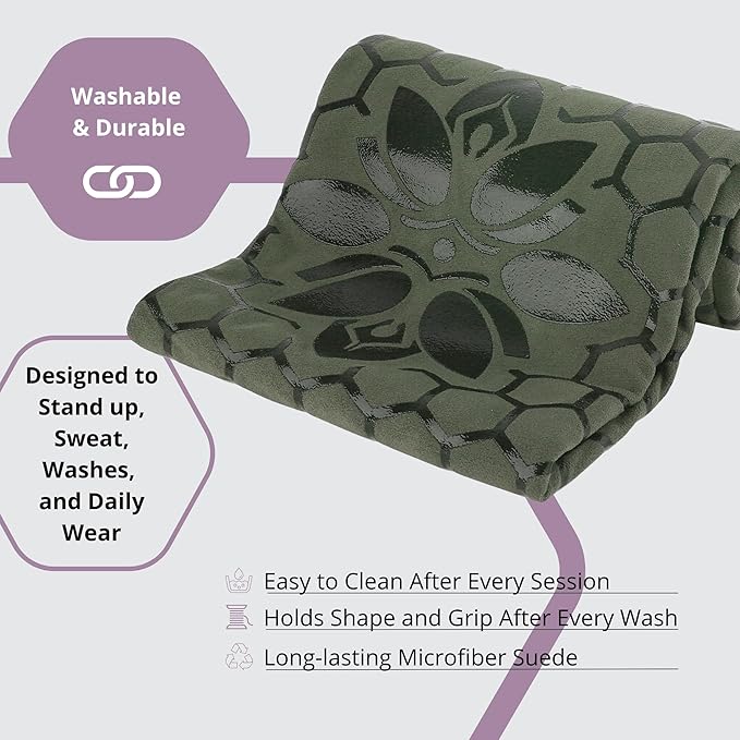 Clever Yoga Hot Yoga Mat Towel – Non-Slip Grip for Hot Yoga, Sweat Absorbent, Honeycomb Silicone Grip, Stays Flat – Ideal for Pilates, Travel, Washable & Lightweight - Olive