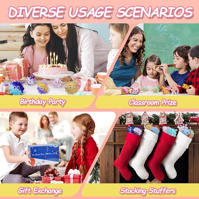 48 Pack Pop Fidget Toys Bulk 3D Stress Ball Toy, Party Favors for Birthday, Sensory Toys Bulk Squeeze Toys, Stress Relief, Easter Basket Stuffers, Classroom Prizes Stocking Stuffers for Adults Toddler