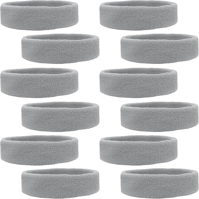 12 Sweatbands Cotton Sports Headbands Terry Cloth Moisture Wicking Athletic Basketball Headband by Kenz Laurenz