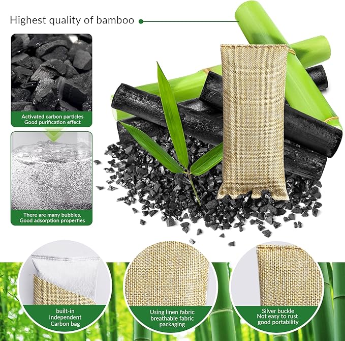 4 Pack charcoal odor absorber,Bamboo Charcoals Air Purifying Bag Charcoals Deodorizer Eliminator for Strong Odors in Car, Closet, Shoe, Basement (75G*4 Pack Beige-3, Unscented)
