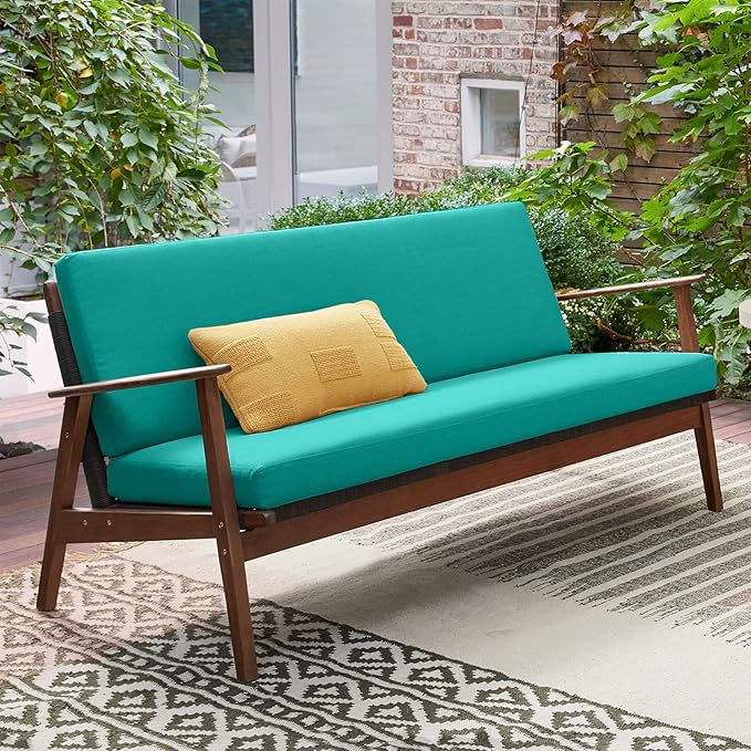 idee-home Outdoor Bench Cushion Waterproof, Bench Cushions for Outdoor Furniture, Patio Porch Swing Replacement Seat Pad with Ties for Garden Backyard, 45 x 18 Inch Peacock Blue