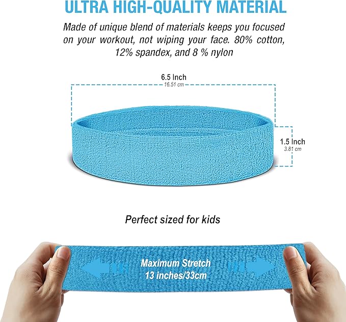 Suddora Sweatbands for Kids, Moisture Wicking 2 Wristbands and 1 Headband Set, Soft and Skin-Friendly Fabric, Moisture-Wicking Athletic Sweat Bands for Basketball, Baseball, Soccer