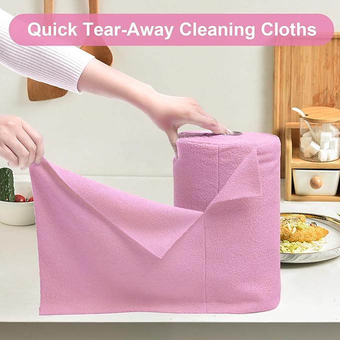 LIVOS Microfiber Cleaning Cloth Roll - 80 Pack, Reusable Paper Towels Pink Tear Away, Microfiber Towels for Cars, Super Absorbent Lint Free Cleaning Rags for House, Kitchen, Window-11.5"x11.5"
