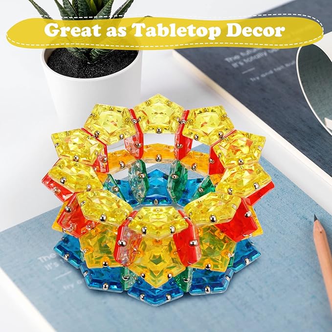 RoomyRoc Magnetic Fidget Sphere - Pentagons Magnets Balls - 12 Piece Set - Crystal Golden - Magnet Fidgets Toy - Creativity Beyond Imagination, Inspirational, Recreational, Desk Toys for Adults