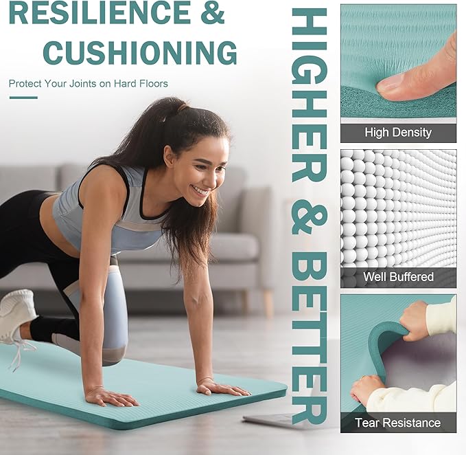 BalanceFrom GoCloud 71" x 24" All-Purpose 1-Inch Extra Thick Double-Sided Non-Slip High Density Anti-Tear Exercise Yoga Mat with Carrying Strap, Gray