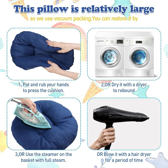 Fumete 8 Pcs 16 Inch Round Floor Cushions for Kids and Toddlers, Flexible Seating Classroom Furniture Floor Pillow for Home, Daycare, Preschool, Yoga and Meditation (Jewelry Blue)