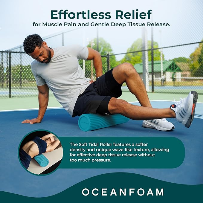 Oceanfoam Soft Tidal Roller (Miami Blue) - Low Density Foam Roller for Physical Therapy, Back Pain, Exercise & Stretching - Wave Textured - Yoga, Athletics, & Wellness - Full Size, 20" x 5"